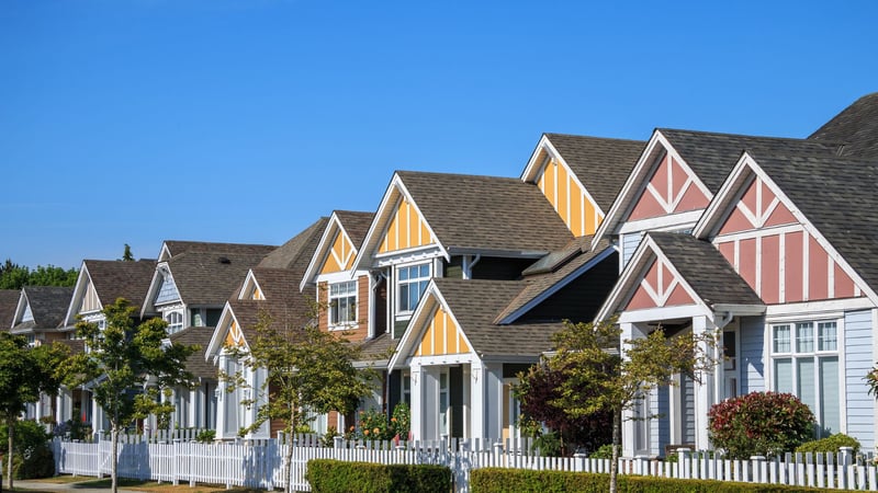 row of multi-colored homes